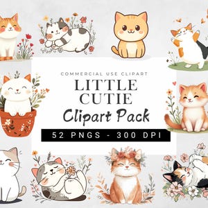Spring Kittens Clipart Bundle, My Sweet Cats Clipart, Cute Floral Kitten Png, Spring Clipart, Adorable Cat Clipart, Cartoon Cat Images