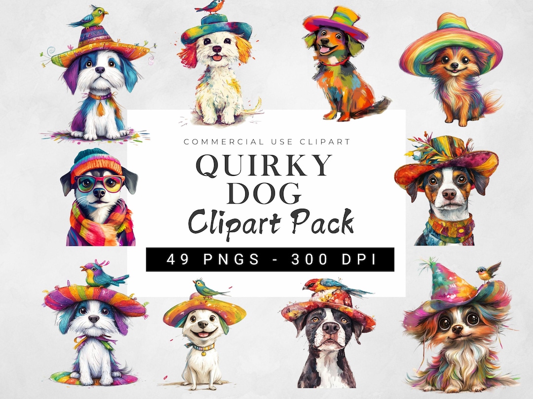Quirky Dog Clipart PNG Bundle, Whimsical Dogs Art, Animal Puppy PNG ...