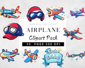 Airplane Clipart Bundle, Pilot Clipart, Aviator Clipart, Plane Clip Art, Airplane Baby Shower Clipart, Airplane Birthday Clipart