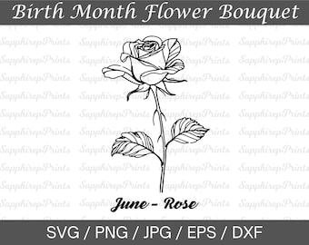 Rosen-Svg, Rosen-Svg-Datei für Geburtsmonat Juni, Geburtsblume Juni, Geburtsmonat Rosenblumenstrauß svg, Wildblumen svg, Rosenblumensvpng
