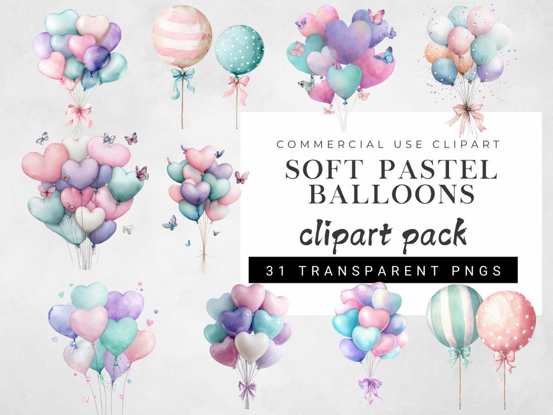 Heart Balloons Clipart | Pastel Party Balloons PNG | Festive ...