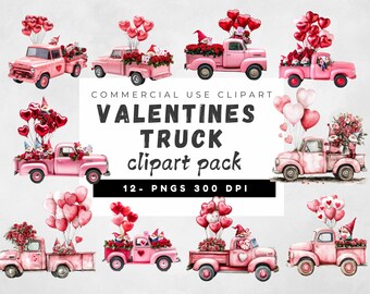 Paquete de imágenes prediseñadas de camiones de San Valentín / Gnomo de San Valentín en formato PNG / Sublimación para el Día de San Valentín / Gráficos adorables de San Valentín / Descarga digital