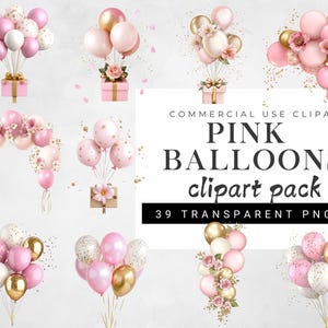 Roze en gouden ballonnen met bloemen clipart, glitter ballon png, feest ballonnen clipart, bruiloft ballon png, verjaardag ballon clipart