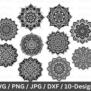Mandala Bundle Svg Png, Mandala Svg File For Cricut, Floral Mandala Svg, Mandala Artwork Png, Mandala Digital Download, Mandala Silhouette