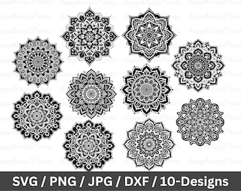 Mandala bundel Svg Png, Mandala Svg-bestand voor Cricut, bloemen mandala Svg, mandala artwork png, mandala digitale download, mandala silhouet