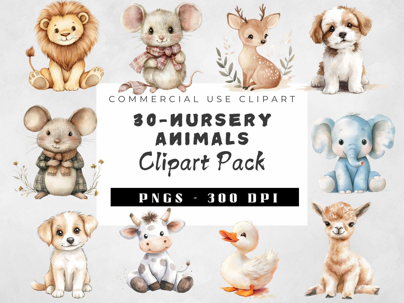 Watercolor Nursery Animal Clipart Bundle, Baby Shower Files, Baby Lion ...