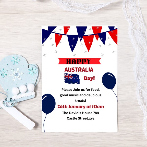 Editable Australia Day Invitation Template, Printable Australia Day Invitation, Aussies Day Evite, Editable  Aussies Day Invitation Template