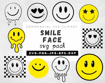 Retro Smile Face Svg, Smiley Face For Shirt Svg Bundle, Drippy Smiley Face Svg, Happy Face Svg, Groovy Smiley Face Png, Emoji Svg
