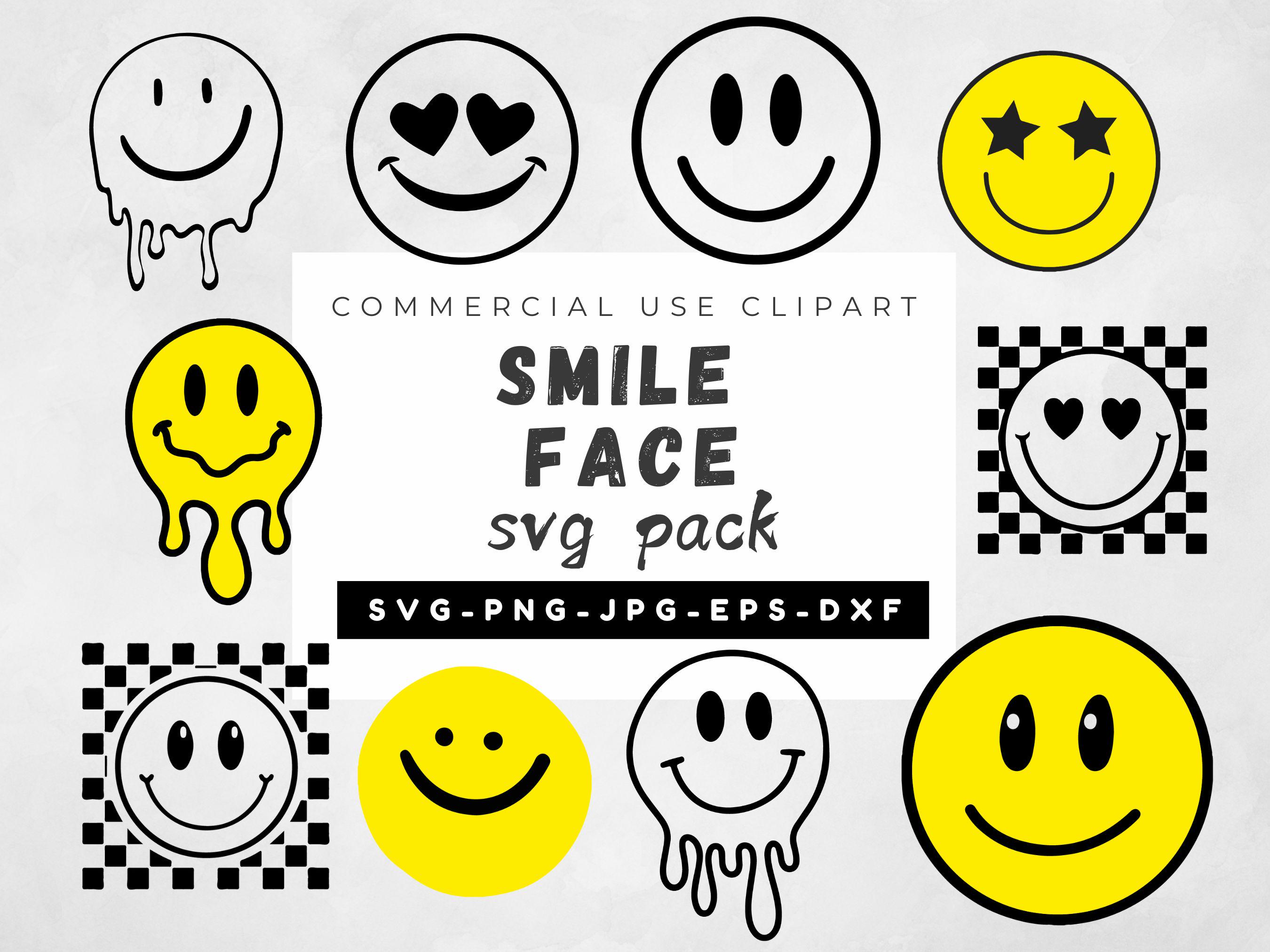 Retro Smile Face Svg, Smiley Face for Shirt Svg Bundle, Drippy Smiley ...