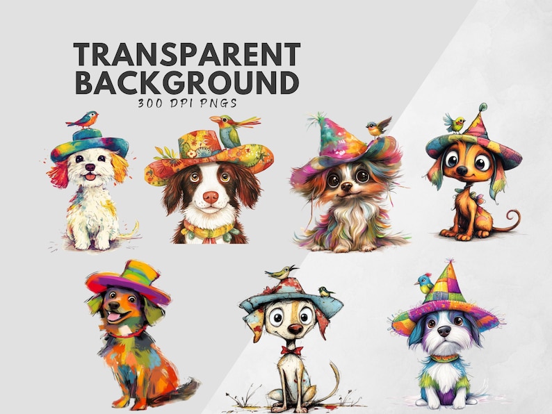 Quirky Dog Clipart PNG Bundle, Whimsical Dogs Art, Animal Puppy PNG ...