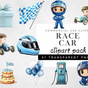 Bundle de cliparts voiture de course - aquarelle voitures de course et pilotes - mignon baby shower PNG - clipart fête d'anniversaire pour les enfants - téléchargement immédiat