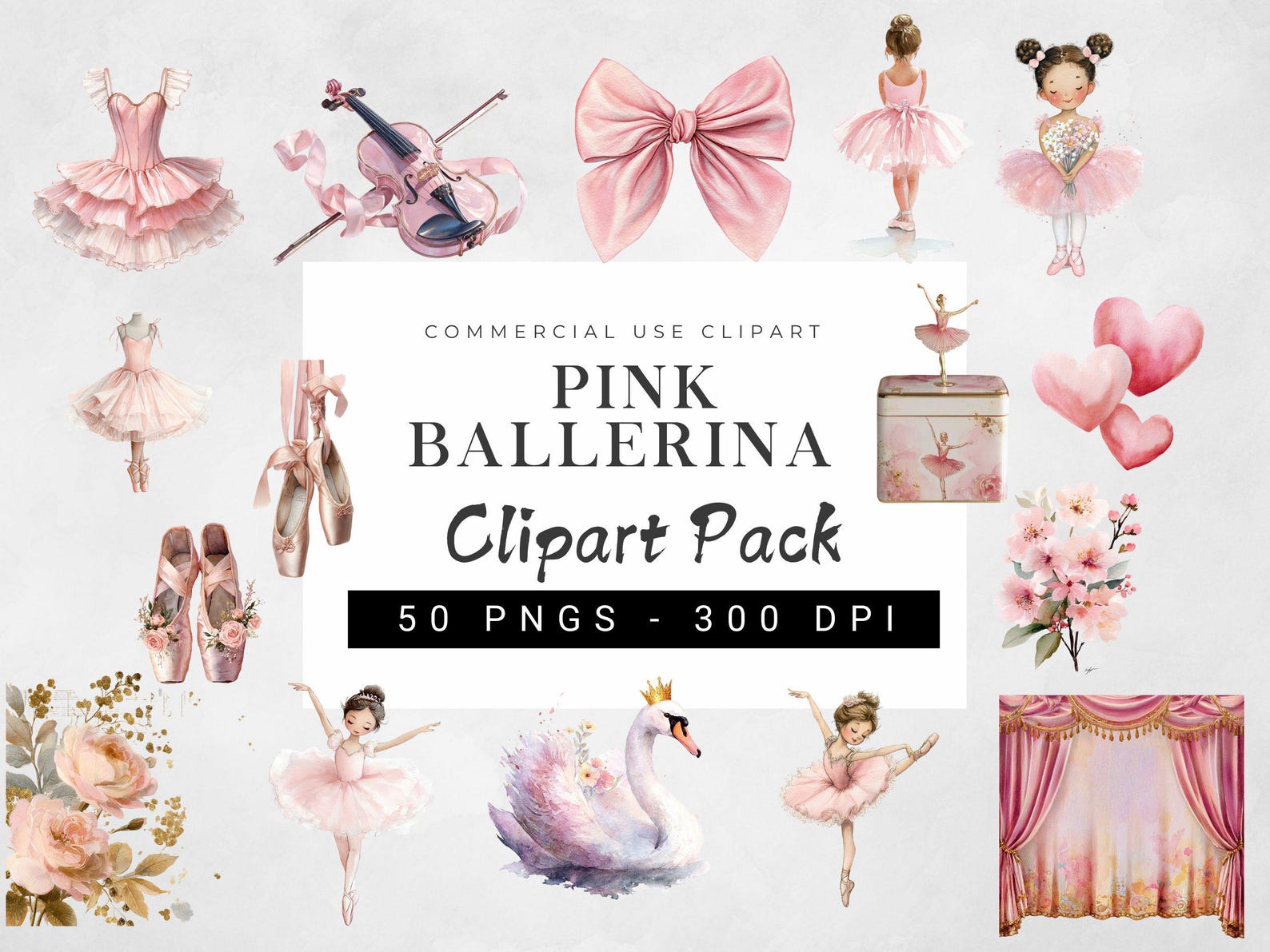 Watercolor Ballerina Clipart Set | Pink Ballet Girl Graphics | Swan ...