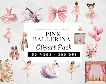 Watercolor Ballerina Clipart Set | Pink Ballet Girl Graphics | Swan Dance Nursery Art | Blush Pink Ballerina Clipart | Crown Clipart
