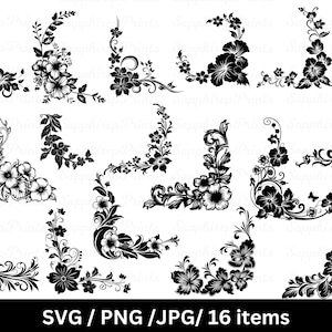 Flower Corner Svg Bundle, Flower Border Svg, Floral Border Svg, Flower Svg bundle, Arranjo Floral Svg, Borda Floral de Casamento, Arquivo de Corte