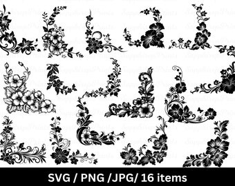 Flower Corner Svg Bundle, Flower Border Svg,Floral Border Svg, Flower Svg bundle, Floral Arrangement Svg, Wedding Floral Border, Cut File