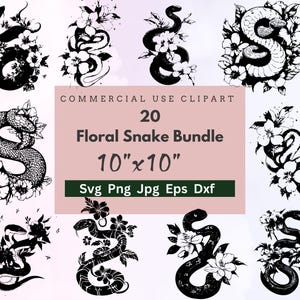 Cobras e Rosas Svg, Cobra Flor Svg, Cobra Floral Png, cobra vetorial svg, Arquivo Réptil Svg, Clipart de Cobra, Cobra Mística Svg, Silhueta