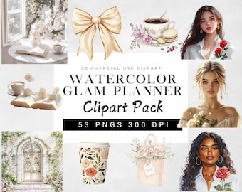 Aquarelle glam planner Clipart Set, planner Girl Clipart, Clipart amateur de livres, illustration de planificateur beige, planner Lover Png, Scrapbooking