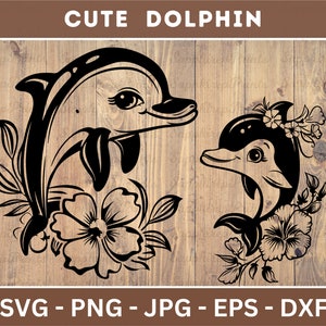 Dauphin Svg, fichier Svg Dauphin, Silhouette de Dauphin, Dauphin floral Svg, Svg poisson, Dauphin Png, Png de pêche, clipart Dauphin, Téléchargement numérique