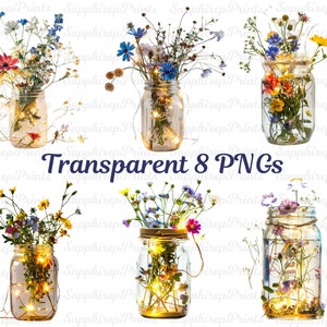 Einmachglas Clipart, Einmachglas Blumen Clipart, Wildblumensträuße Sommer Hochzeit PNGs, Blumen in einem Glas Png, Wildblumen Clipart