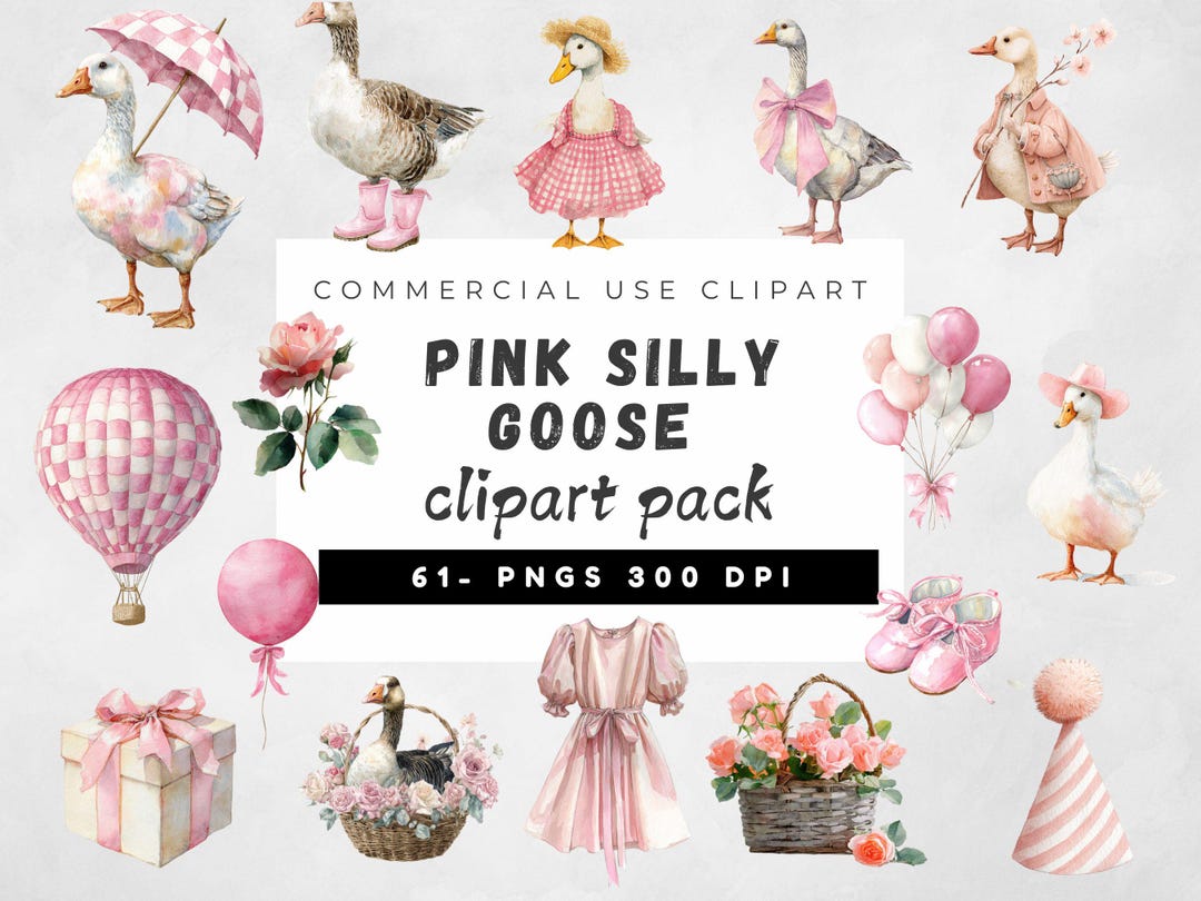 Watercolor Goose Clipart, Pink Silly Goose PNG, Boho Baby Shower ...