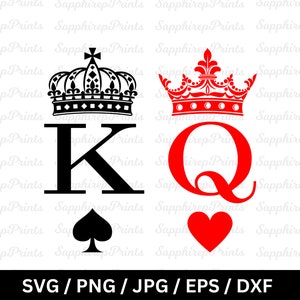 Roi et reine Svg Png, carte à jouer Roi Reine Svg, chemise couples Svg, Roi Svg, Reine Svg, Couronne, Svg amour, Svg coeur