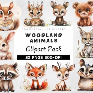 Woodland Animal Clipart, Watercolor Woodland Animals, Cute Woodland Animals PNG, Woodland Animals Nursery Decor, Forest Animals Png