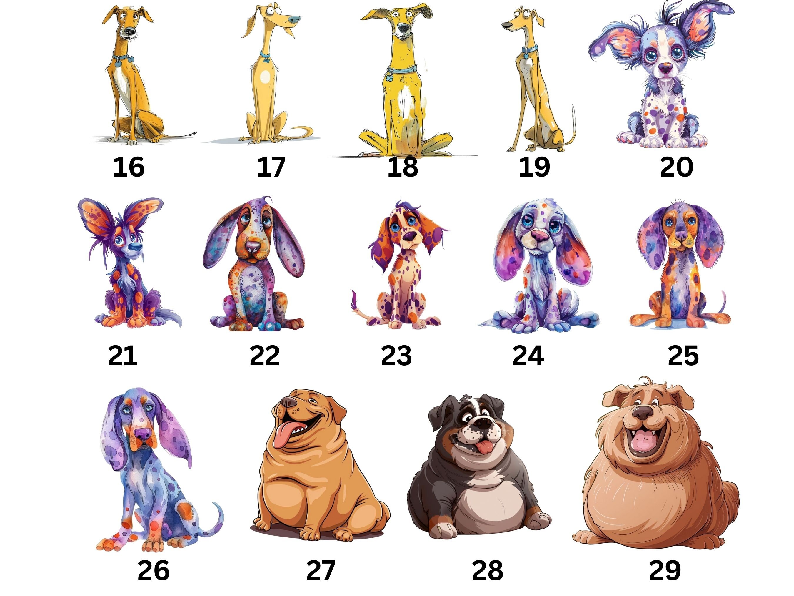 Quirky Dog Clipart PNG Bundle, Whimsical Dogs Art, Animal Puppy PNG ...