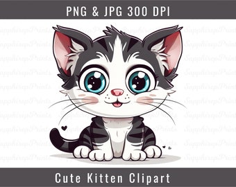 かわいい子猫のクリップアート、かわいい猫のクリップアート、PNG および JPG 形式の愛らしい猫のイラスト、かわいい子猫 PNG、かわいいペットのクリップアート、猫 PNG Jpg