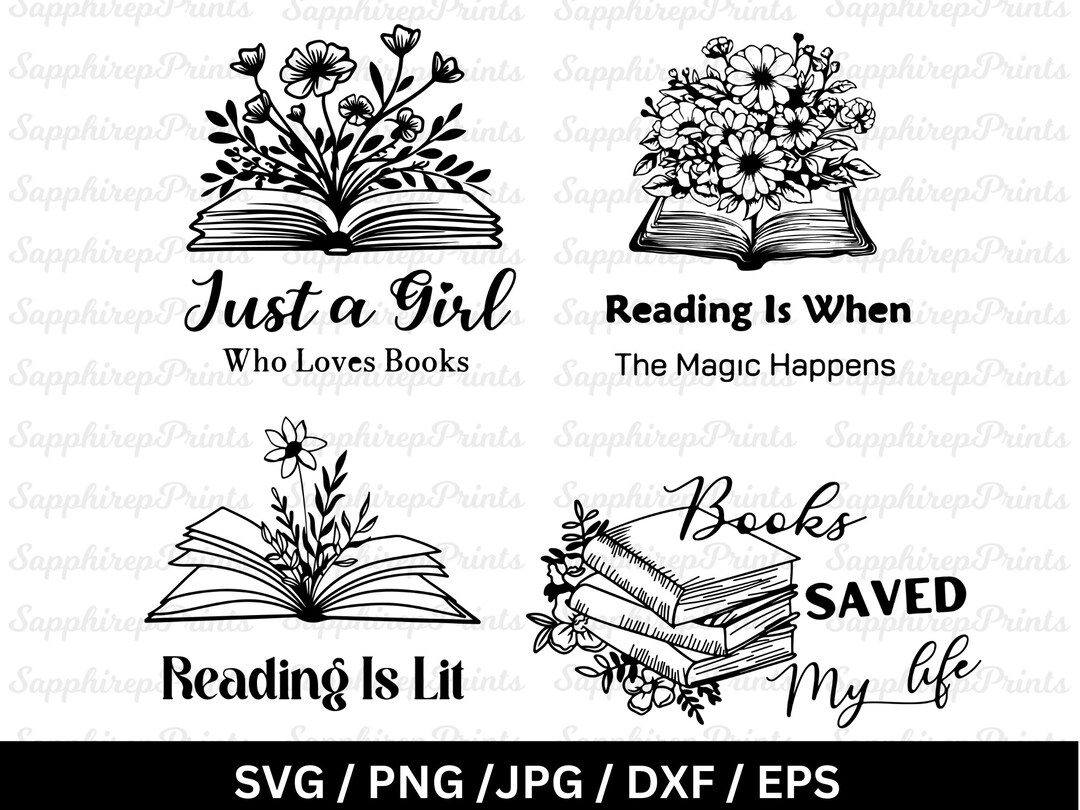 Floral Books Svg Bundle, Book Lover Svg, Reader Gift Svg, Librarian Svg ...