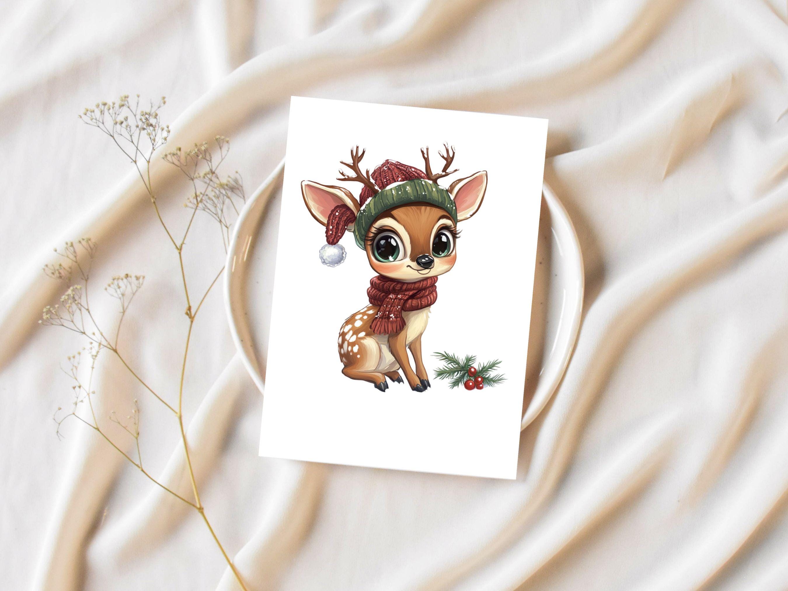 Cute Reindeer Clipart Bundle, Christmas Deer PNG, Watercolor Santa ...