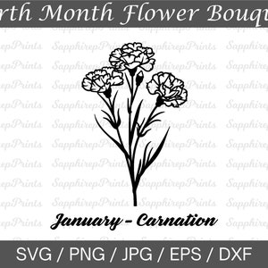 Birth Month Flower Bouquet Svg, Carnation Svg File For January Birth Month, Carnation Flower Svg, Spring Flower Svg, Wildflower Svg Png