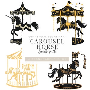 Carousel Horse Clipart Bundle Set of 4, Carousel Horse Png, Horse Clipart, Horse Lovers Png, For Commercial Use, Digital Download