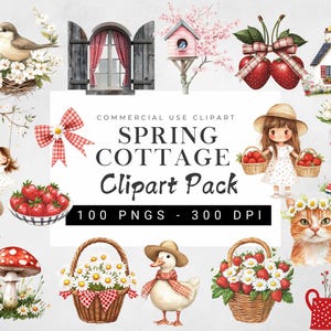 Clipart cottagecore printanier et papiers numériques Seamles, clipart fraise, ferme rouge rustique Png, marguerite fleur, coquette noeud Png, scrapbooking