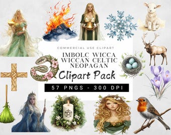Imbolc PNG, Imbolc Wicca Wiccan Celtic Neopagan Watercolor Clipart, Matka Boska Gromniczna i pogańskie rytuały PNG, Papierowe rzemiosło Junk Journal Scrapbooking