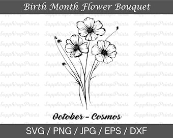 Cosmos flower Svg, Cosmos flower Png, October Birth Flower, Birth Month Cosmos Flower Bouquet Svg, Spring Flower Svg, Wildflower Svg