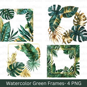 Watercolor Green Frames Png, Watercolor Green Plant Frames Set PNG, Greenery Digital Frames PNG, Botanical Clipart, Transparent background