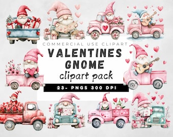Paquete de imágenes prediseñadas de gnomos de San Valentín, imágenes prediseñadas del día de San Valentín, imágenes prediseñadas de camiones de San Valentín, sublimación de gnomos de San Valentín, gráficos de San Valentín
