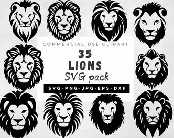 Lion King Svg, Lion Head Svg Bundle, Lions Svg, Lions Clipart set, Roaring Lion Svg, Lion Head Png, Lion Silhouette, Animal Svg