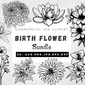 Birth Month Flower Bouquet Svg, Family Birth Month Tattoo Design, Birth Flower Svg, Botanical svg, Floral Svg, Birthday svg