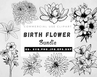 Födelsemånad Blombukett SVG, Familjens Födelseblomma Tatueringsdesign, Botanisk Blommig SVG