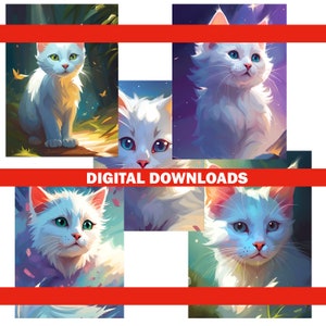 White Kitten Series - Ai Generated Artwork - 5 x Digital Files PNGs