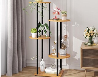 4 Tier 5 Potted Wood & Metal Plant Stand | Indoor Plant Stand |Tall Plant Stand | Corner Plant Stand | Plant Shelves | Multi Plant Stand