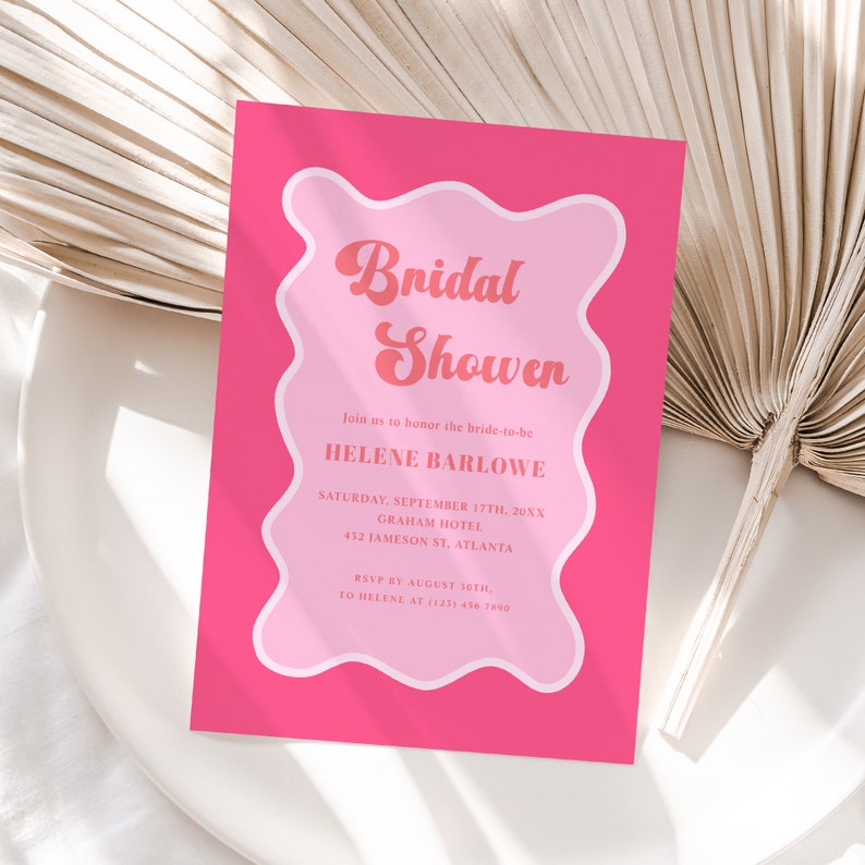Hot Pink Scalloped Bridal Shower Invitation Template Printable Chic ...