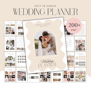 簡単でストレスフリー、時間を節約できるウェディングプランナーテンプレート、印刷可能なCanvaウェディングプランニングチェックリスト、編集可能なユニークなウェディングバインダー