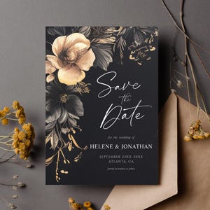 Floral Gothic Save The Date Template Printable Elegant Watercolor Goth Wedding Announcement Black Moody Fall Save The Date Halloween October