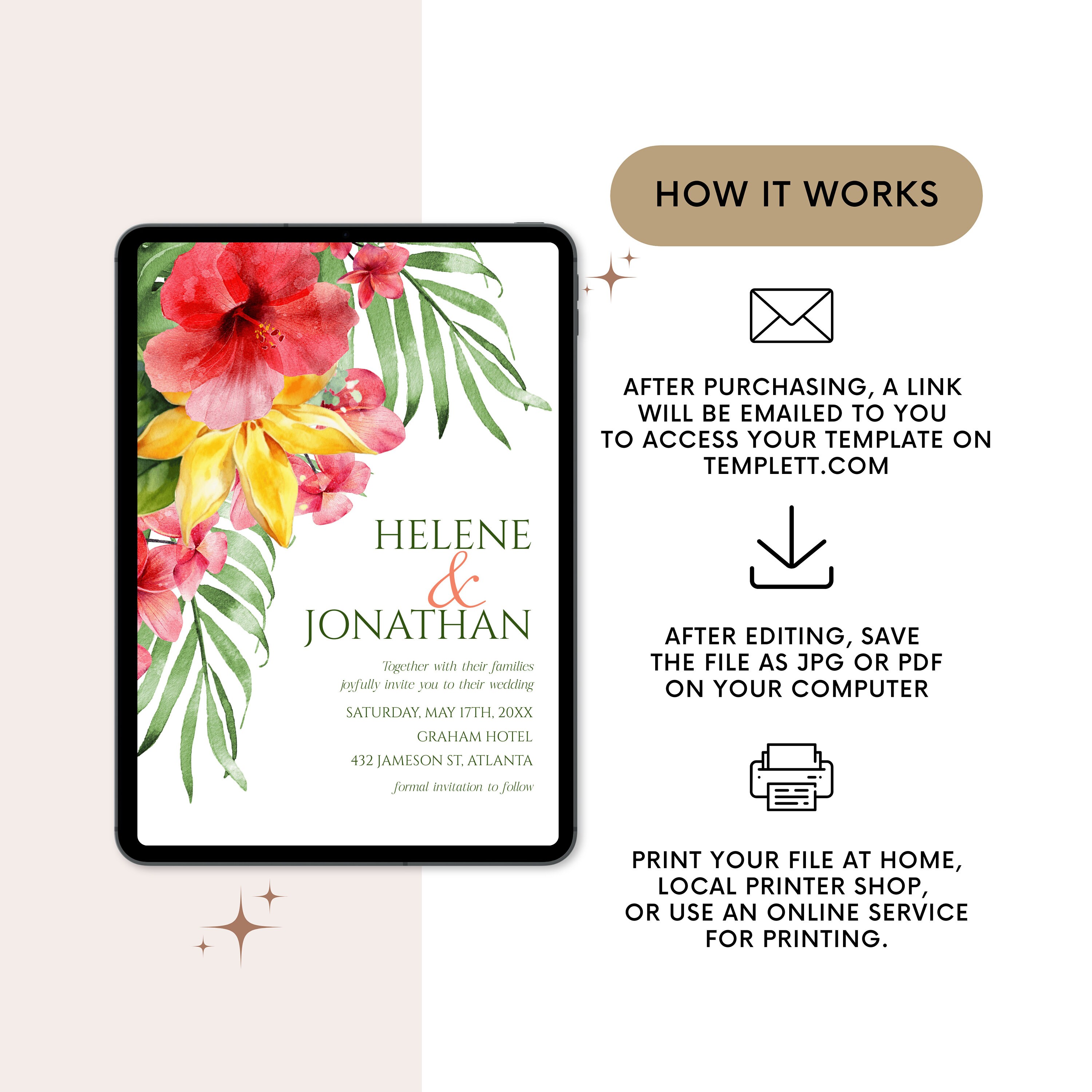 Elegant Tropical Destination Wedding Invitation Template Summer ...