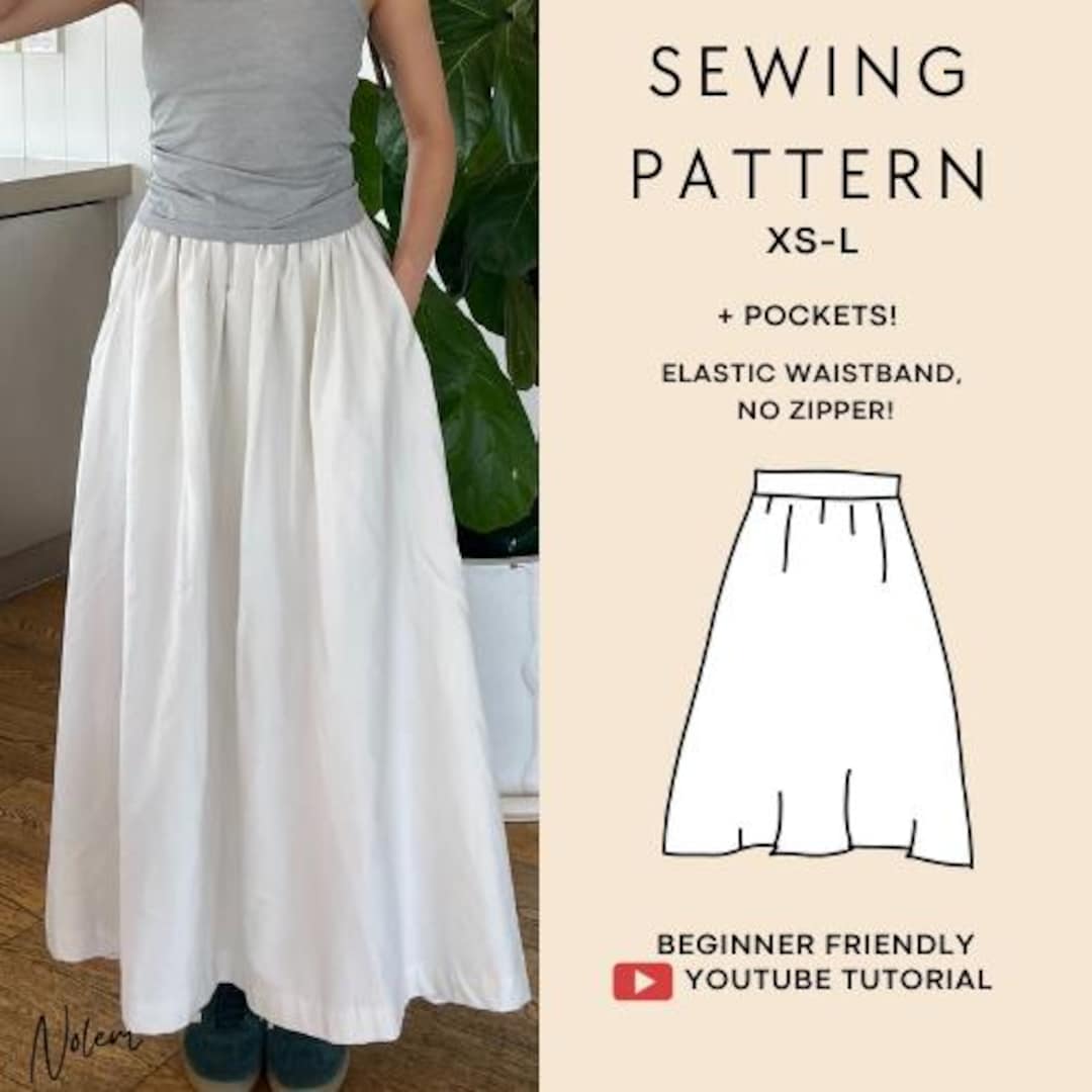 Easy Maxi Skirt Sewing Pattern (XS-L), Pockets, Beginner Friendly, Full ...