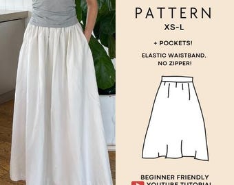 Easy Maxi Skirt Sewing Pattern  (XS-L), Pockets, Beginner Friendly, Full YouTube Tutorial