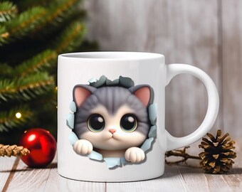 Cute Cartoon Cat Face Coffee Mug, Pet Lover Gift