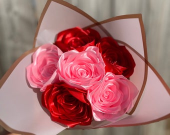 Chocolate Ferrero Rocher Bouquet, Satin Ribbon Rose Bouquet, Happy Birthday  Bouquet, Ribbon Rose Arrangement, Artificial Flower 